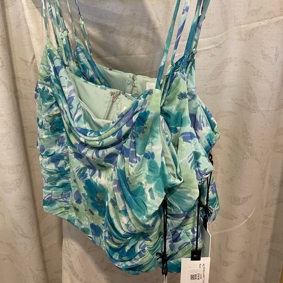 Tippi Cowl Neck Floral Top Blue Teal Floral - Picture 5 of 7